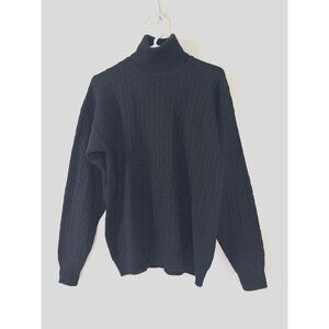 Talbots Womens M Black Cashmere Cable Knit Turtleneck Capsule Minimalist Luxury